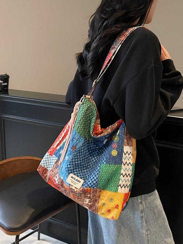 Ethnic Style Large Capacity Tote Bag With Print Pattern For Daily Use
