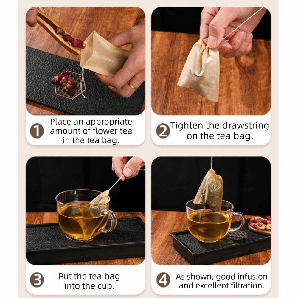 100 pieces/set Natural Filter Paper Tea Bag Multi Functional Empty Drawstring Teabags Household Spice Filters Sachet Making