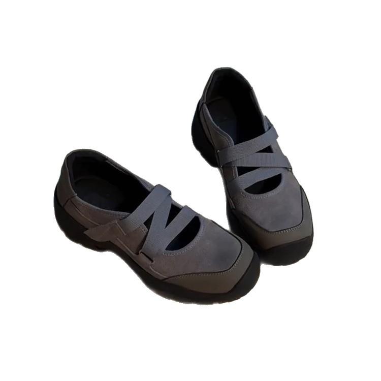 Spot version~ Retro lightweight sports casual shoes women's cross with round head suede thick sole comfortable Mary Jane single shoes
