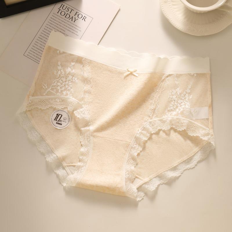 Ladies Summer Pure Lace Hollow Baby Cotton 10A Antibacterial Extension Crotch Triangle Briefs
