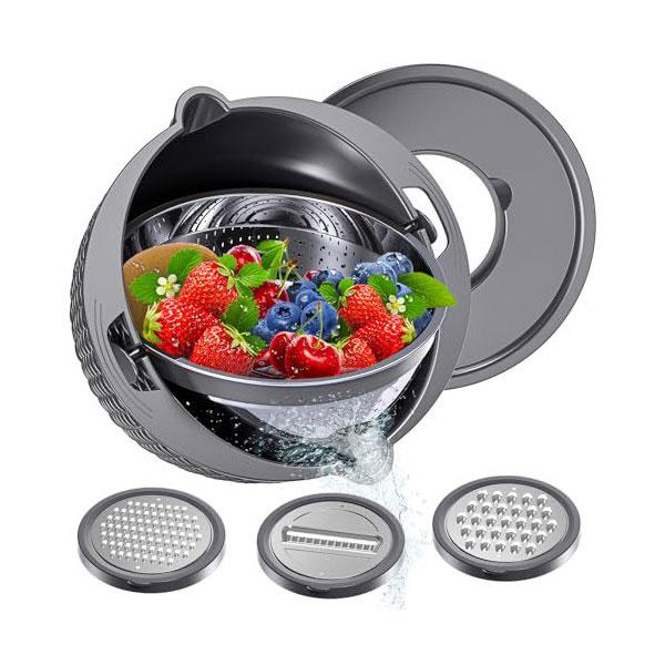 

4-1 Colander with Lid Set Rotatable Strainer with Bowl Pasta Strainer with Upgraded Graters Strainer & Colanders Kitchen Gadgets темно-серого