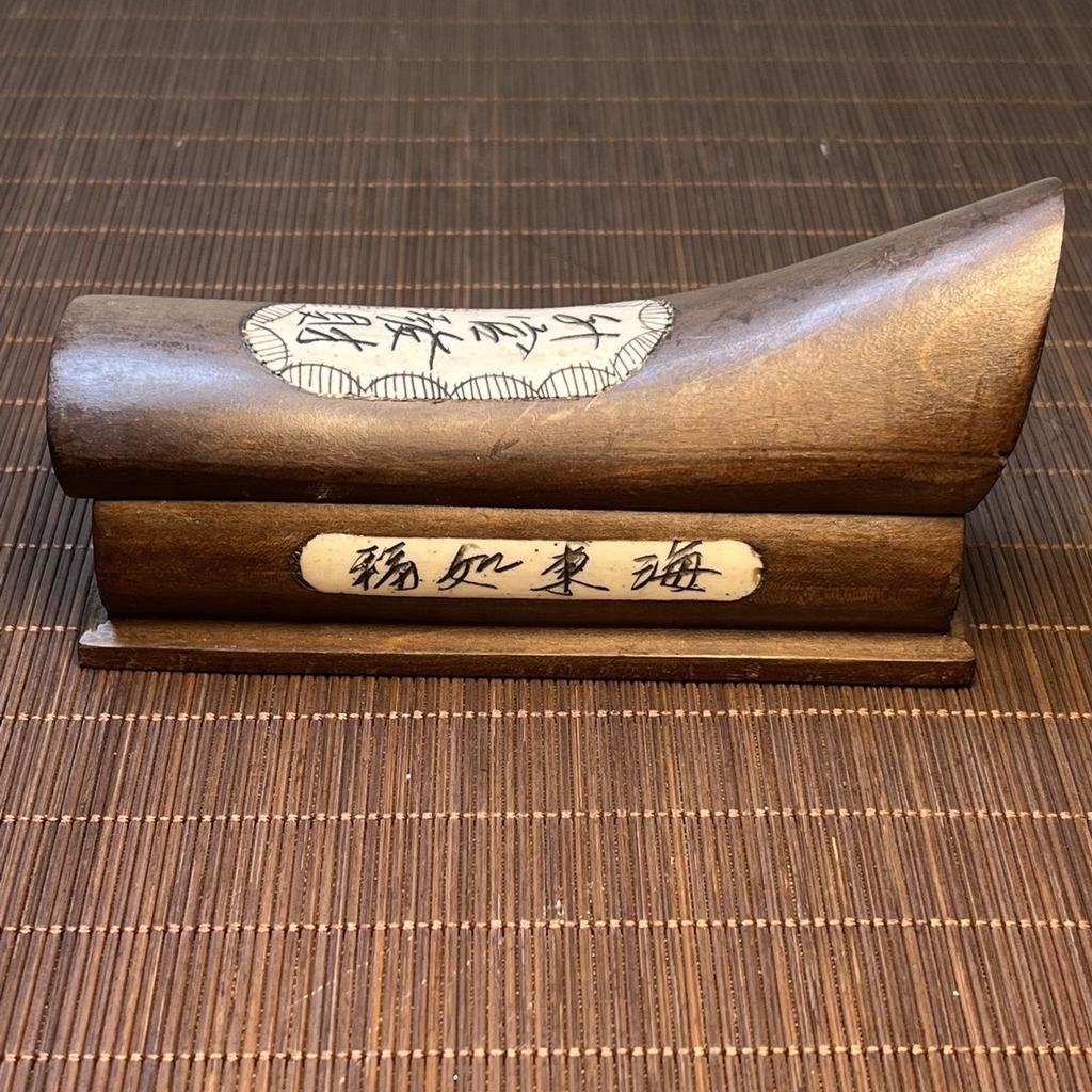 Old collection antique old-fashioned Chinese style camphor wood inlay carving promotion and fortune