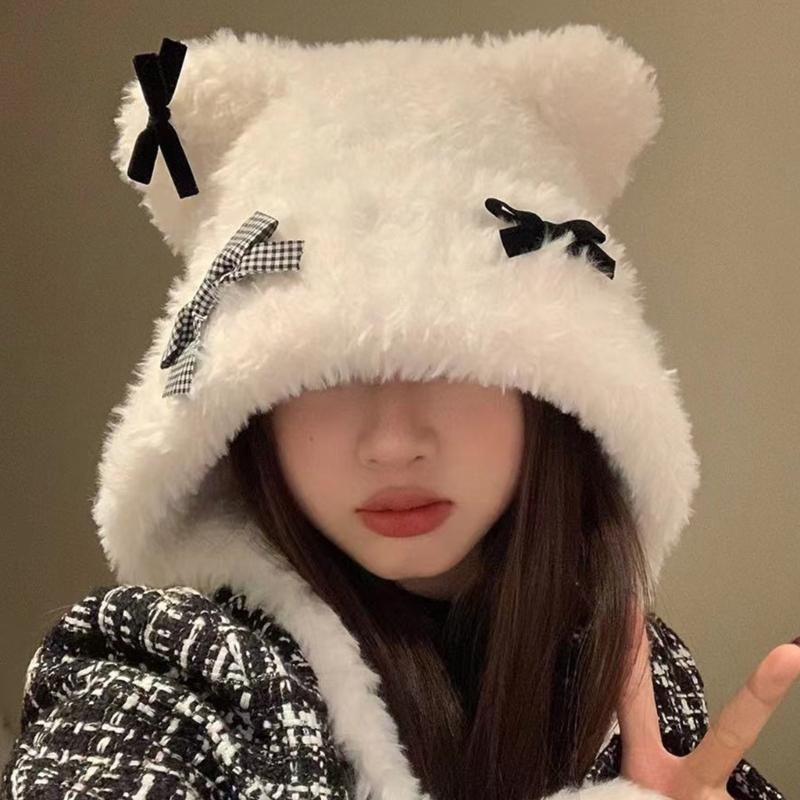 Bowknot Bear Ear Hat Warm Ear Flap Hat Ear Protective Cap Cold Weather Beanies