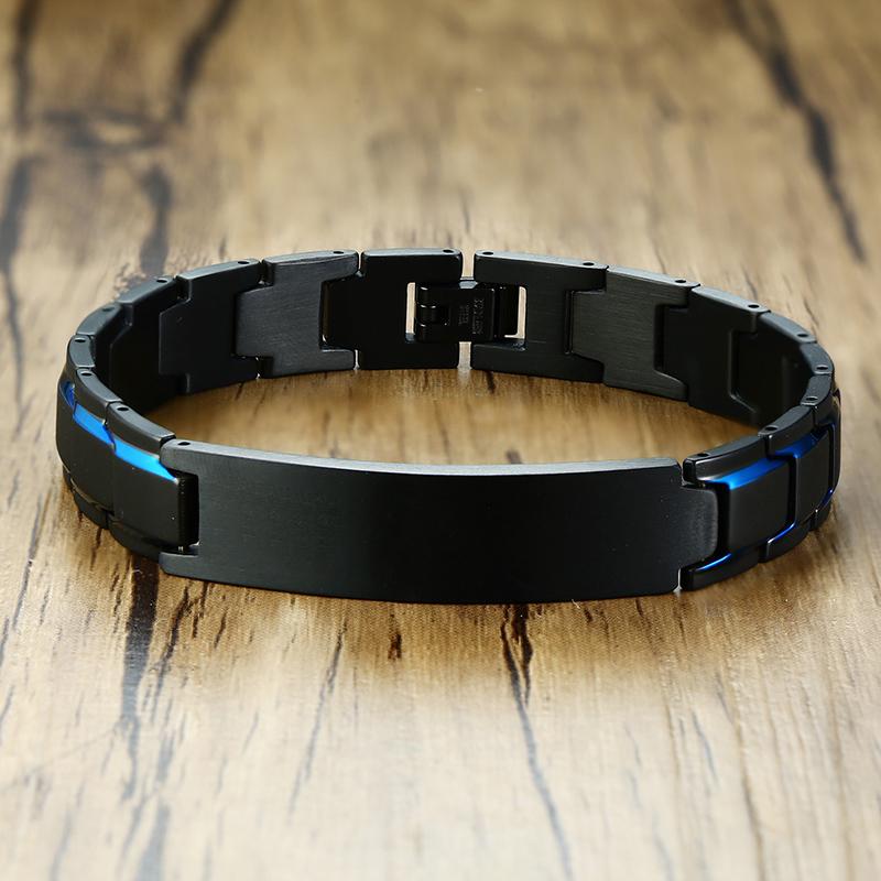 Vnox Bracelet Élégant pour Homme Largeur 12mm Plaque d'Identification Personnalisée Gratuite Chaîne de Bracelet Montre en Acier Inoxydable Bijoux Pour Mari Père