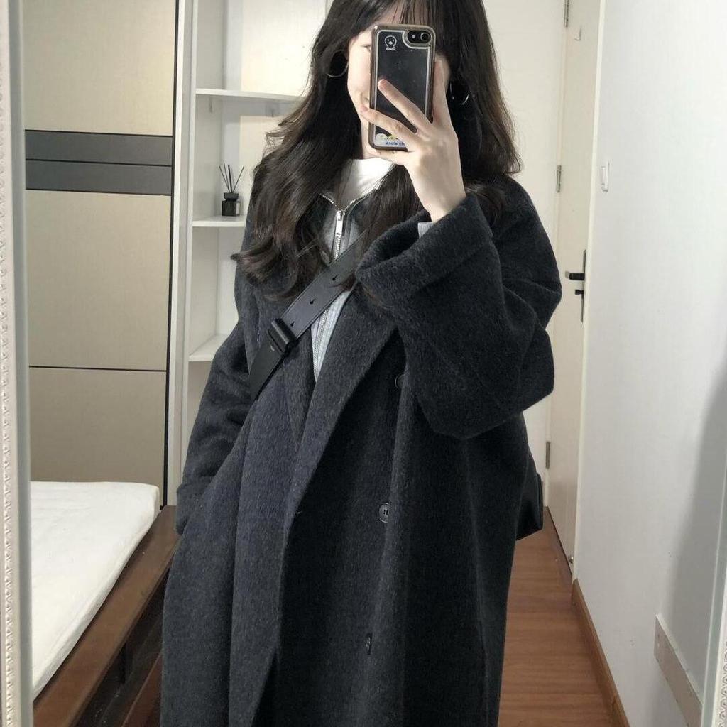 Women's Minimalist Woolen Coat - Double-Faced Cashmere, Long, Thickened, 2025 Autumn/Winter Collection