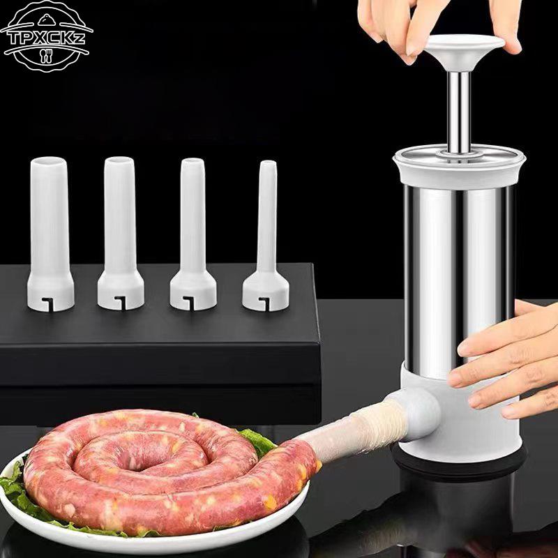 1set Stainless Steel Sausage Meat Stuffer Horizontal Sausage Maker Homemade Kitchen Meat Sausage Maker Tool Sausage Filler