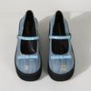 Zapatos de tacón alto con plataforma gruesa y punta redonda de estilo callejero de diseñador de mezclilla azul para mujer, zapatos Mary Jane con correa de hebilla a la moda