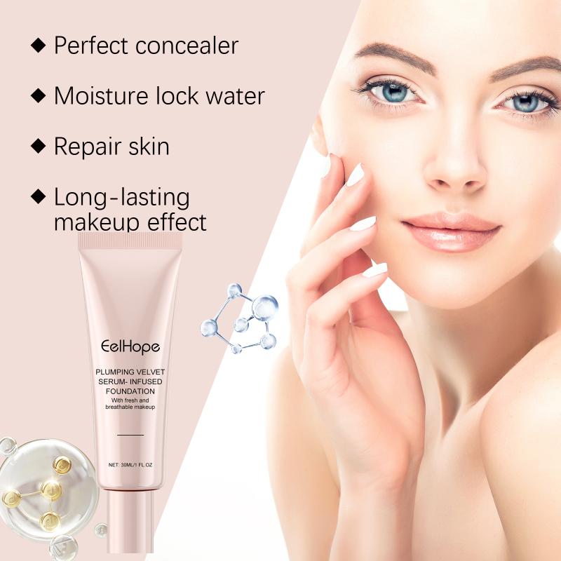 Plumping Velvet Serum Foundation Lightweight Matte Color Changing Cream Effortless Blend for All Skin Types Makeup