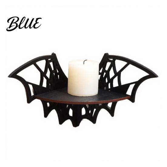 Solid Wood Display Stand Halloween Wooden Bat Corner Shelf Black Wall Mounted Candle Holder Stand Spider Web Decor Gothic Rack for Home Party,