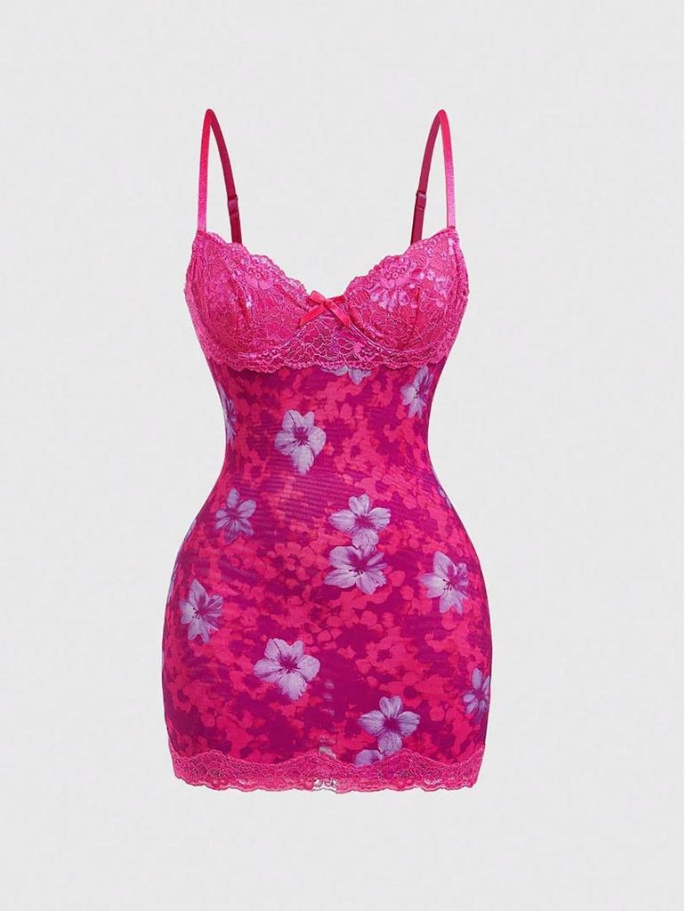2025 Cross-border Sexy Lace Slip Dress: Waist-cinching Retro Floral Print, Backless, Hip-hugging, Ruffled Design.
