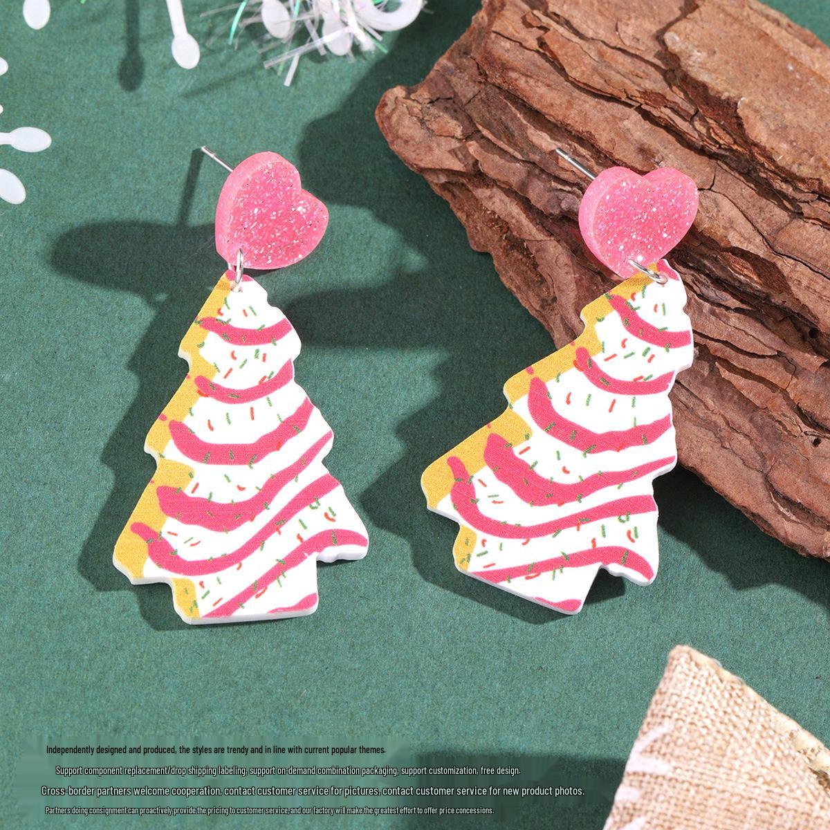 European & American Christmas Glitter Heart Stripe Tree Acrylic Women s Dangle Earrings