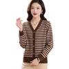 Mom's Cardigan Spring Autumn and Winter Striped Collar Jacket New Women's Knitted Top