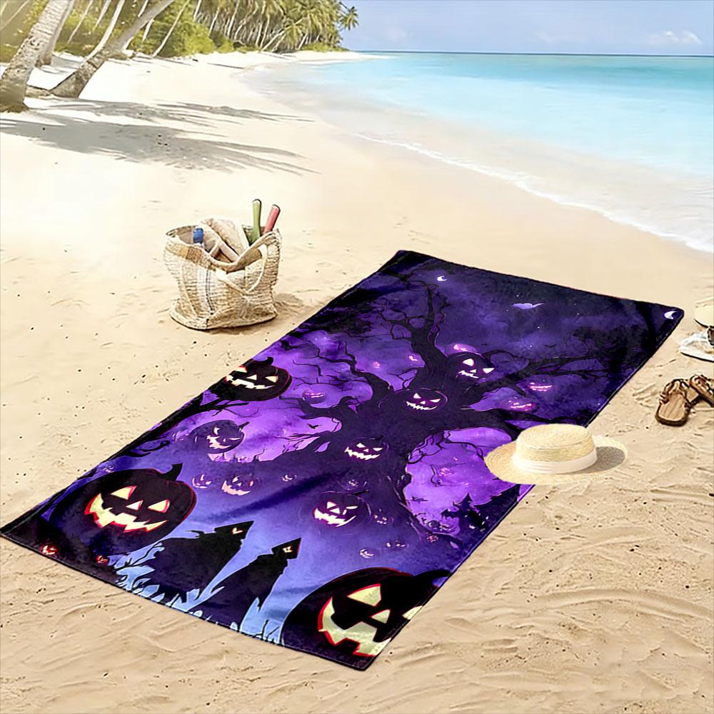 Eerie pumpkin twilight whispers Print beach towel, quick drying, suitable for travel, outdoor sports, jogging, the beach and swimming, gift