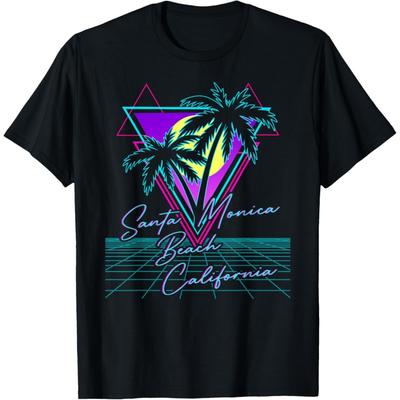 SANTA MONICA BEACH CALIFORNIA Retro 80s Vaporwave Aesthetic Men Women Kids T-Shirt