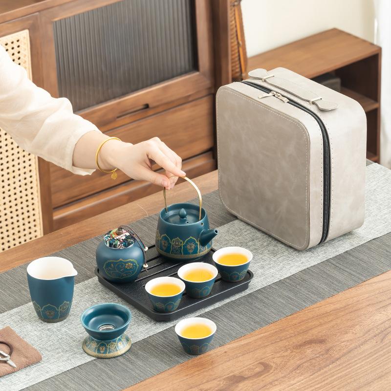 Blue Guyun Portable Travel Set Send Customers Practical Corporate Gifts Household Beam Pot Premium Guest Teapot