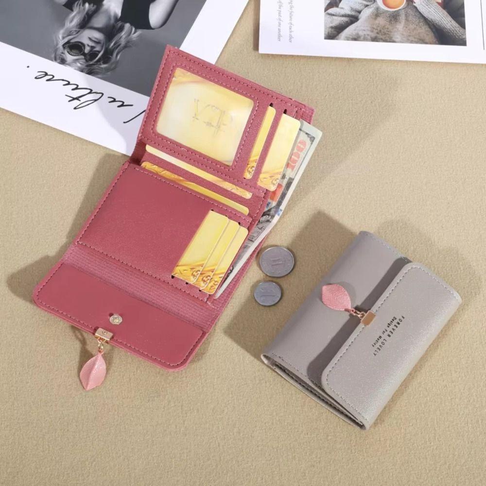 Fashion PU Leather Women Short Wallet Multi-Cards Leaf Tassels Slim Small Wallet Hasp Design Card Bag Holder Women Girls