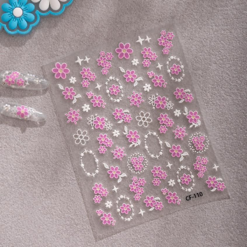 Cyansea Sky Blue & Red Floral Embossed Nail Art Stickers