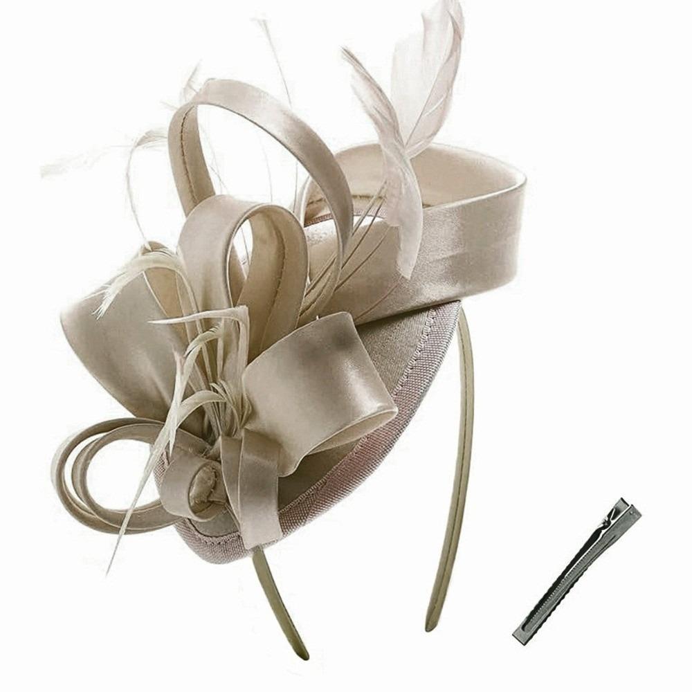 Lightweight Bow Feather Fascinator Headband Satin Tea Party Hair Hoop Heart Hairband Cosplay