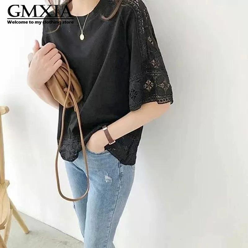 GMXIA Women's Fashion Casual Leisure Solid Color Print Short Sleeve O Neck Blouses & Shirts