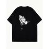 Oversized T Shirt Black Praying Hands With Rosary Cross Print Casual Streetwear For Women