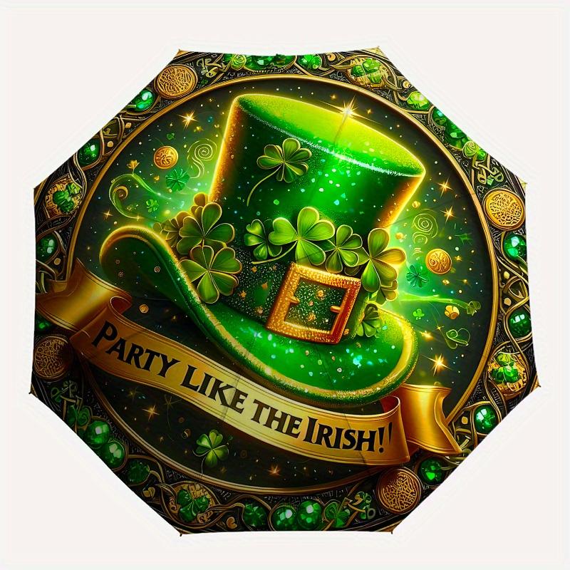 St. Patrick's Day Irish Hat Party Decoration Sign Umbrella, Cute Umbrella with Cute Design, Portable 3-Fold Compact Umbrella for Men & Women, Valentin