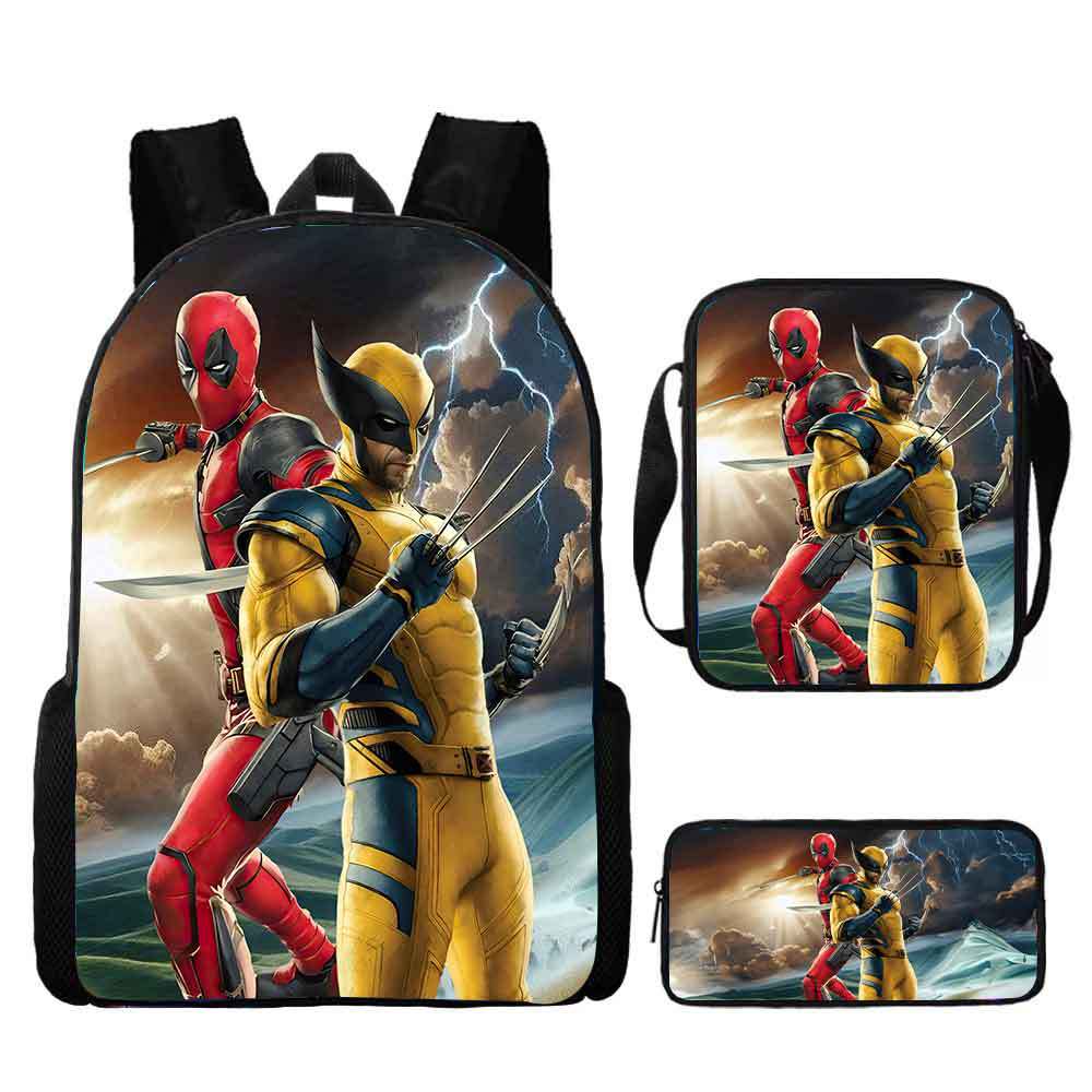 Deadpool Schoolbag, Elementary School Student Backpack, Satchel, Pencil Bag, Three-piece Set, Cartoon Children's Bag, Large-capacity Hot Sale