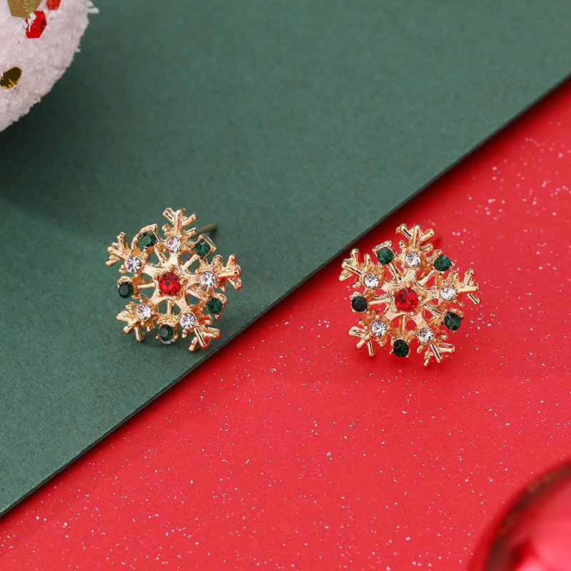 Fashion Colorful Snowflake Stud Earrings for Women Charm Rhinestone Snow Flower Earring Girls Christmas Holiday Party Jewelry