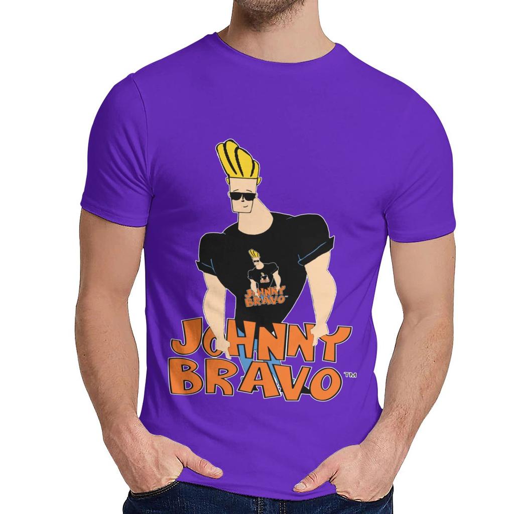 Rundhals Johnny Bravo Brille Cartoon T-Shirt Grafikdruck Unisex Reines Baumwoll-T-Shirt Heiß