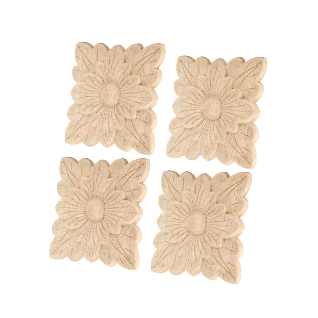 4Pcs Beautiful Flower Pattern Wood Carved Applique Furniture Decoration Garden Door Accessories