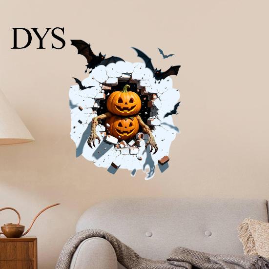 Self Adhesive Scary Wall Murals Halloween Sticker, Realistic Pumpkin/Zombie/Werewolf/Clown Print, Waterproof PVC Self-Adhesive Decals, Bat Pattern