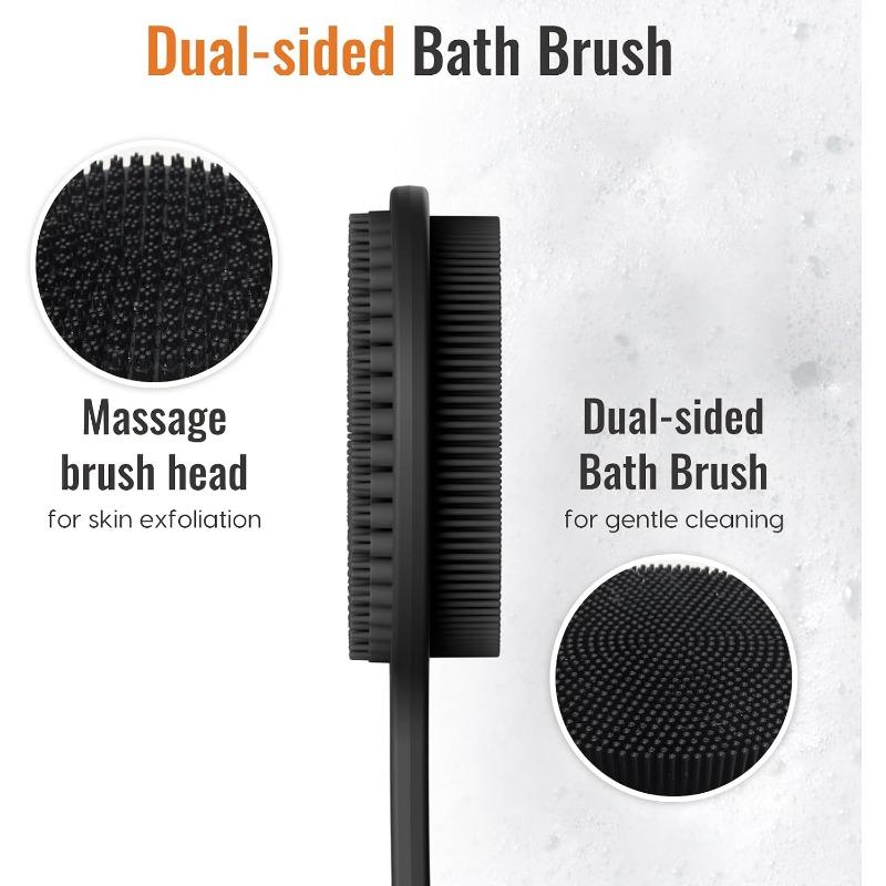 Siliconen rugschrobber voor de douche, in staat om overvloedig schuim te produceren, geschikt voor exfoliatie . Geschikt voor zowel mannen als vrouwen (lang model)