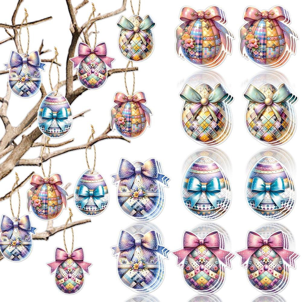 10pcs/1pack, 2026 Easter Egg Decoration Small Hang Tag, Rabbit Carnival Party Decoration, Easter Egg Gift Label Decoration