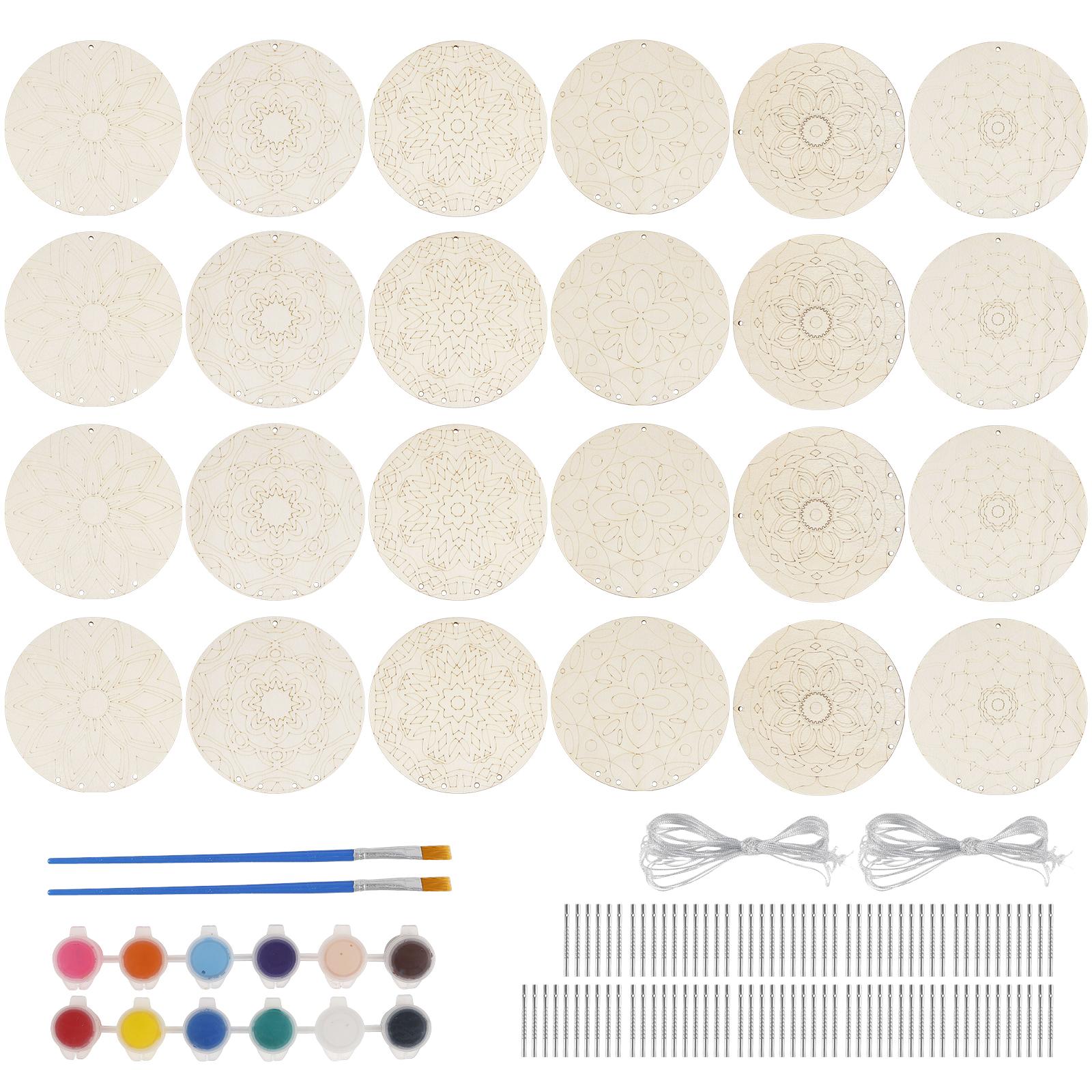 

24 шт. Мандала Колокольчики ветра Поделка Сделай сам Неокрашенное дерево Колокольчик ветра Креативное раскрашивание Поделка Подвесное украшение для детей Дома День рождения