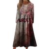 Women's Casual -neck Halloween Print Mid-length Dress Long-sleeved Dress With Pocket