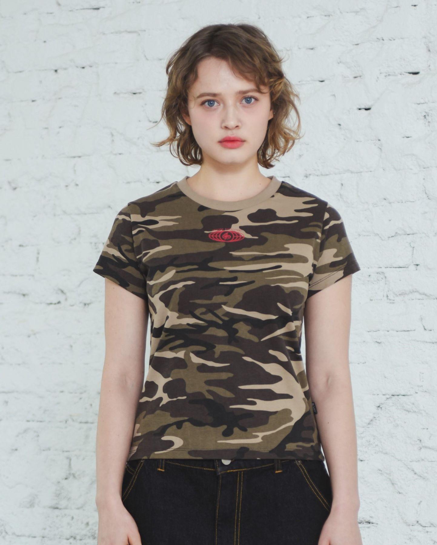 Bajubiju Babihouse Camo Crop T-Shirt [Beige] Free