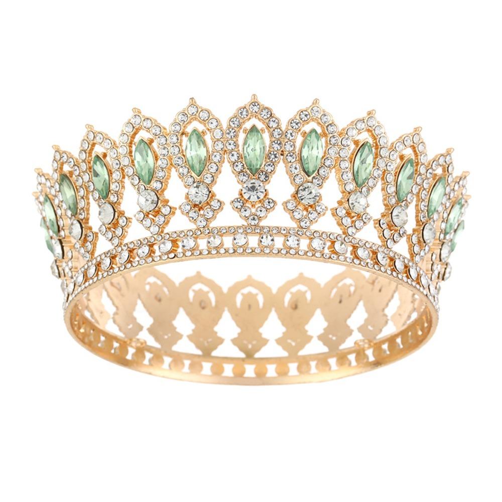 Round Princess Queen Tiara European Crystal Full Crown Metal Bridal Wedding Crowns  Birthday Party