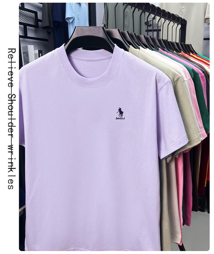 Paul Men's 100% Cotton Crew Neck Embroidered Summer T-Shirt - Sweat-Absorbent, Breathable, Casual Short Sleeve for Middle-Aged Men