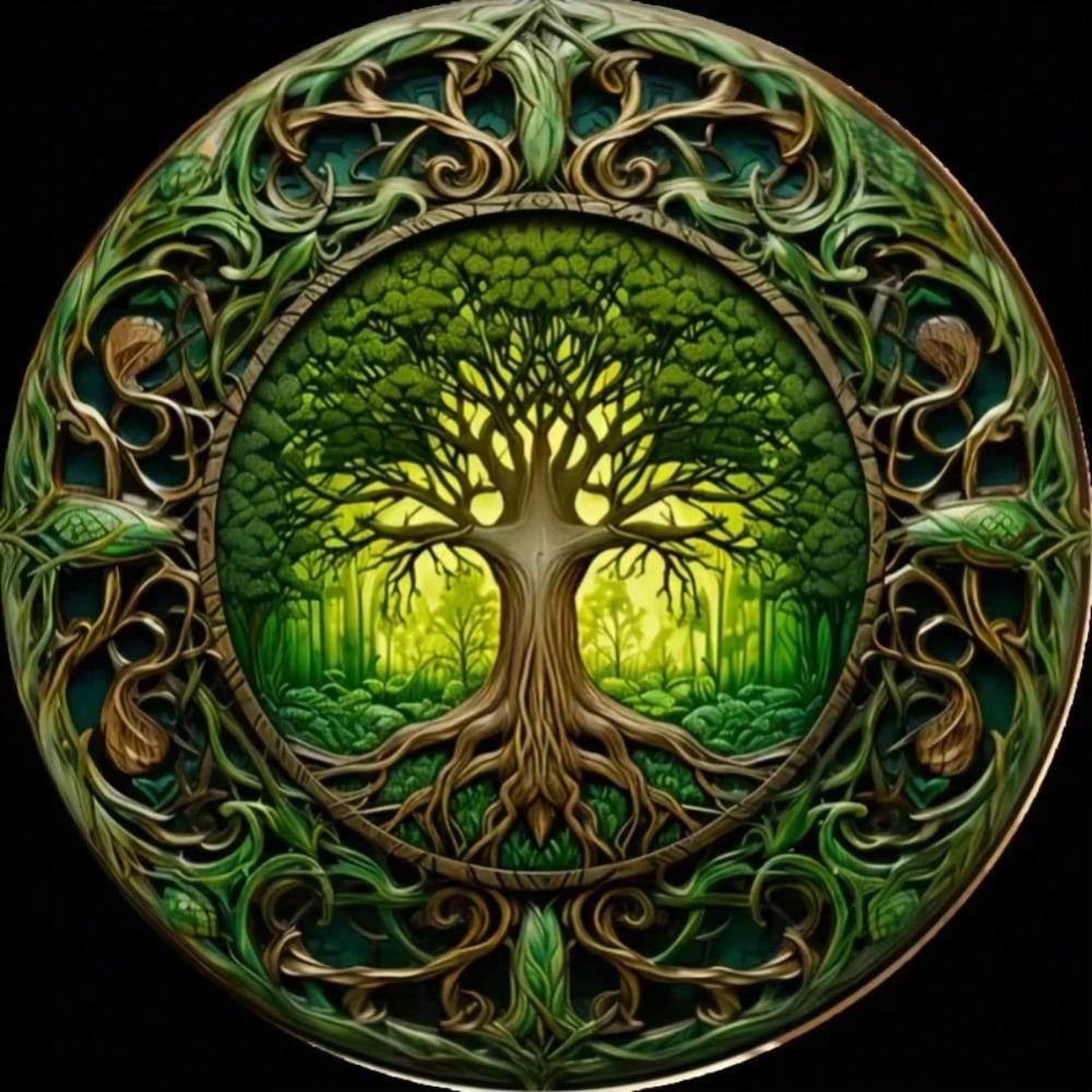 Vintage Green Tree of Life Metal Art Decor 8 Inch Wall Plaque for Home Office Cafe Halloween