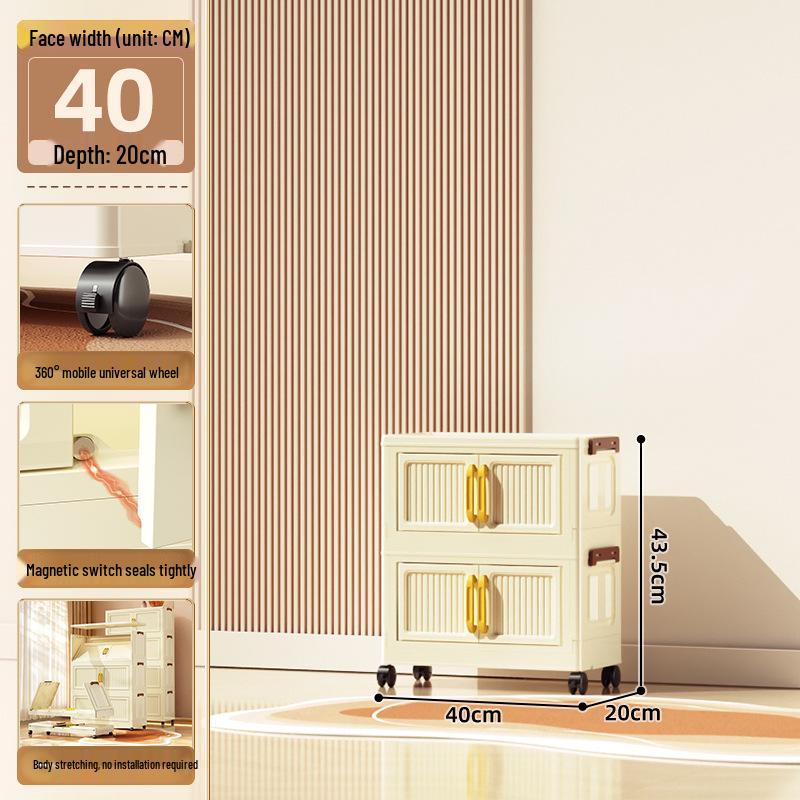 40-60cm Wide Transparent Foldable Double Door Floor Storage Cabinet with Multiple Layers