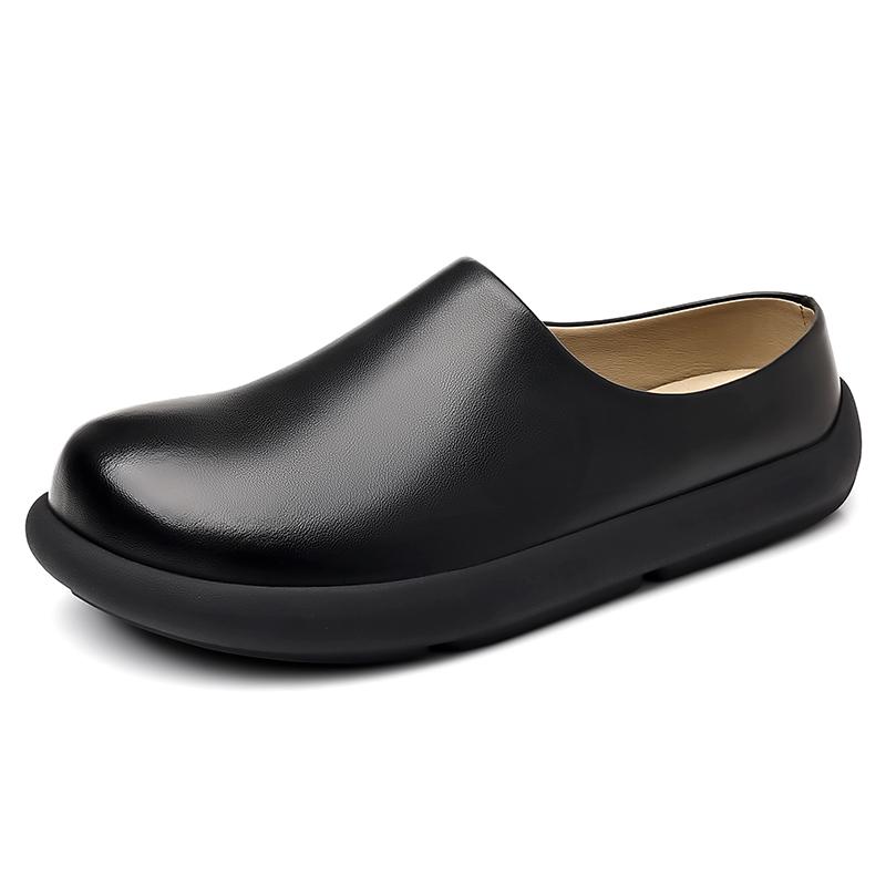 Fashion Summer Slip On Half Shoes for Men Handmade Leather Slippers Breathable Comfy Casual Loafers Moccasins Simple Casual Muller Shoes