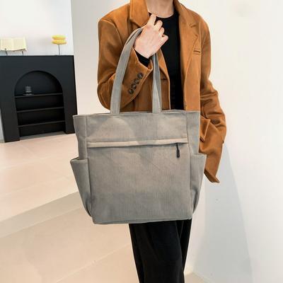 Einfache Handtasche für Damen aus Cord, leichte und vielseitige Tragetasche in Unifarbe, Schultertasche mit großem Fassungsvermögen zum Einkaufen
