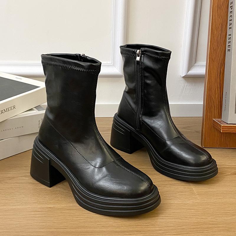 Patent Leather Women Ankle Boots British Style Thick Heel Shoes Autumn Winter Modern Short Booties  De Mujer