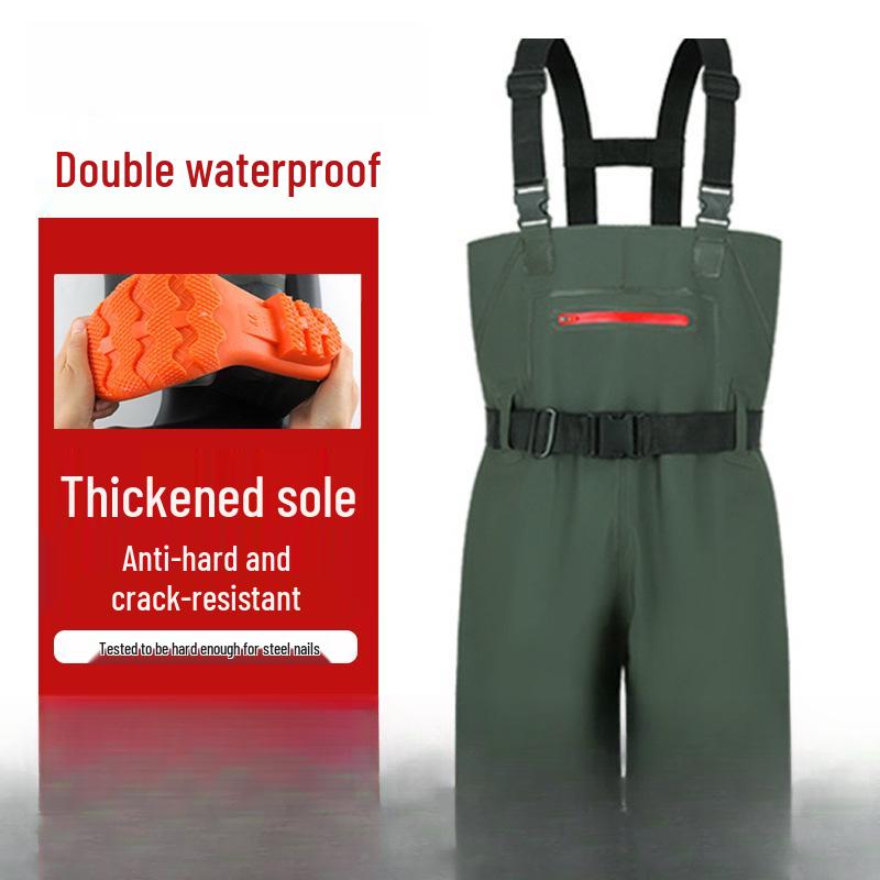 Camouflage Waterproof Wading Pants with Integrated Boots for Fishing