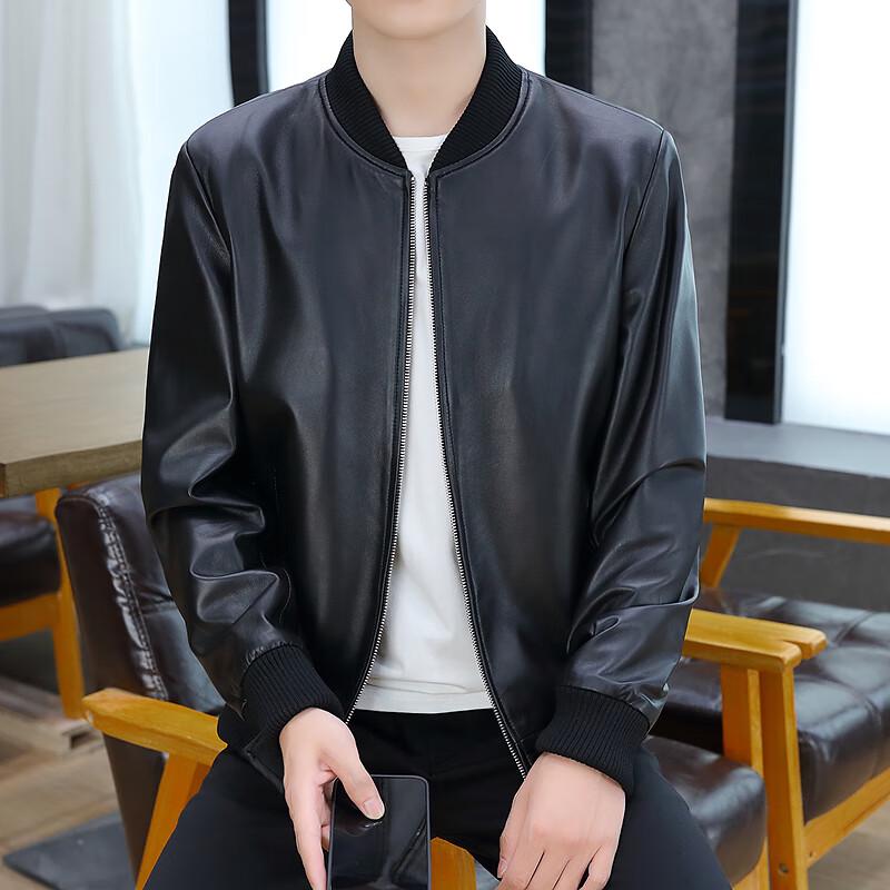 FAPAI Men's Sheepskin Baseball Collar Leather Jacket