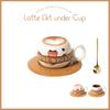 Big Belly Coffee Cup with Wood Saucer and Spoon 300ML Latte Under Botton Shaped Coffee Mug