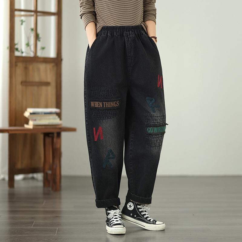 

DIMANAF 2025 New Basic Elastic Jeans Harlen pants Women Loose Denim Trousers Big Casual Blue Pants 5022 2XL чёрный