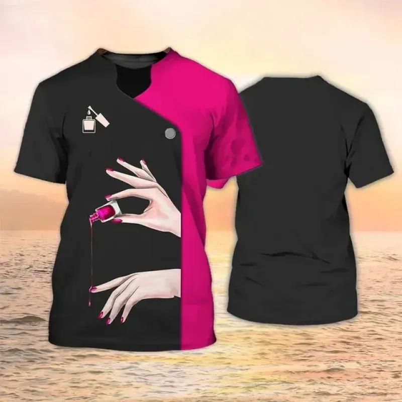 Manicurist Shirt Women's T-shirt 3D Nail Polish Printed Harajuku Short Sleeve Tees Summer Fashion Pullover Female Casual Tops