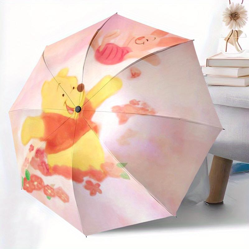 Winnie the Pooh and Piglet Automatic 3-Fold Umbrella Design, Cute Cartoon Pattern, Portable Outdoor Umbrella, Perfect, Holiday Gift for Disn