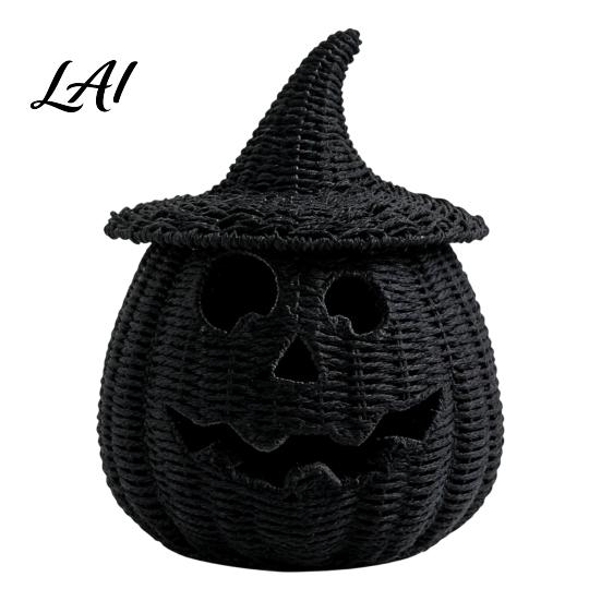 Uniek Seizoensgebonden Cadeau Halloween Hars Pompoenmand Nep Geweven Lantaarn Ornament Spookachtig Gotisch Huisdecor Zwarte Snoeppot voor Tafelblad Schouw