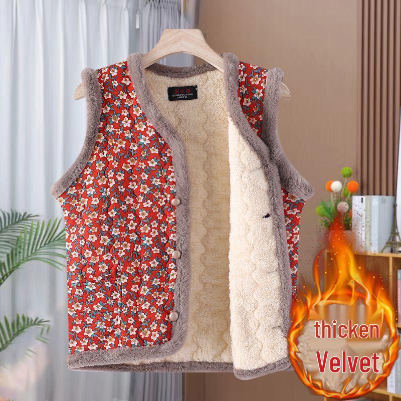 Floral Grandma Fleece Vest: Warm, Cold-Proof, Fashionable Casual Shrug for Women